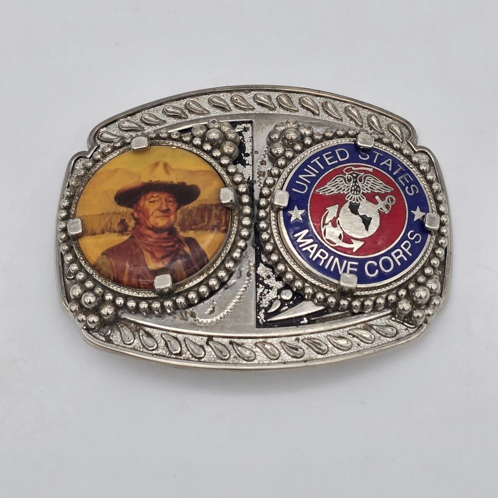 Vintage US Marine Corps John Wayne Belt Buckle Western Americana